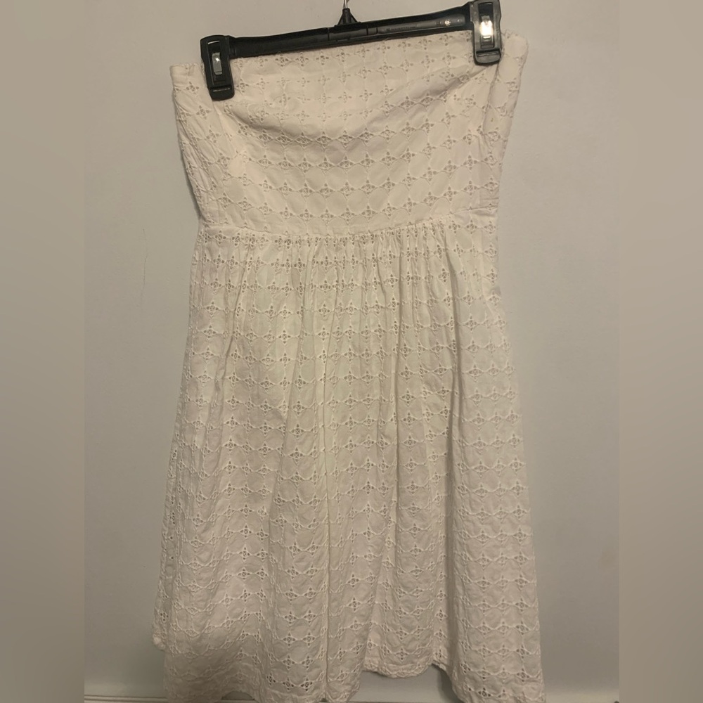 White eyelet strapless dress